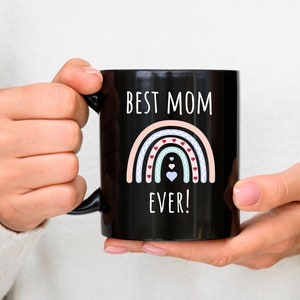Melhor Mãe de Todos os Tempos Caneca Preta Personalizada | Caneca Cerâmica Arco-Íris Personalizada 11 Oz e 15 Oz | Ótimo presente para a Mãe | Presente personalizado para a Mãe