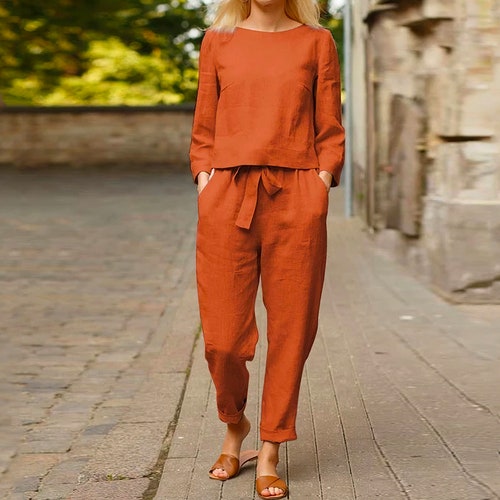 Linen Two Piece Sethigh Waist Trousers Linen Pants & Linen Etsy