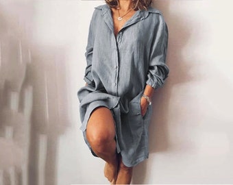 Mimfor Women O-Neckline Solid Dress Sleeveless Loose Casual Pocket Mini Linen Dress Mimfor Women O-Neckline Solid Dress Sleeveless Loose Casual Pocket Mini Linen Dress