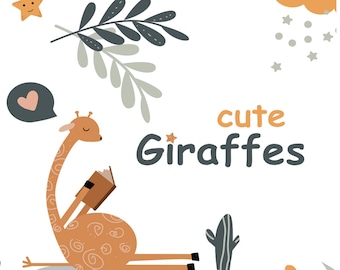 Cute Giraffe PNG, Baby giraffe clipart, Baby animals vector clipart, baby shower set