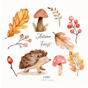 Clipart de bosque de otoño, Celebración de otoño, Acuarela Elementos de otoño Clipart