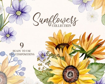 Watercolor sunflowers clipart.  Sunflowers   autumn clipart