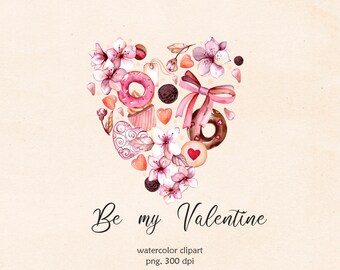 Watercolor Valentines Heart. Pink heart clip art valentines day watercolor png,  digital download.