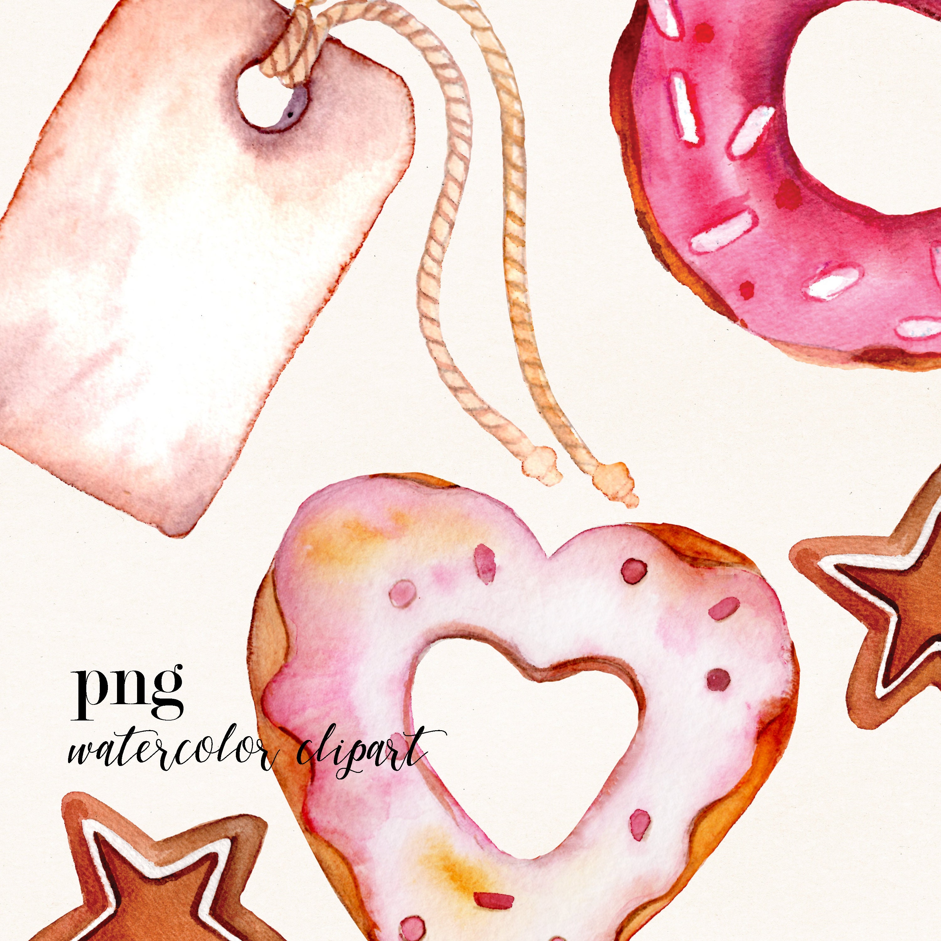 Watercolor Desserts Clipart. Donut Party Set. Watercolor Cartoon Chef ...