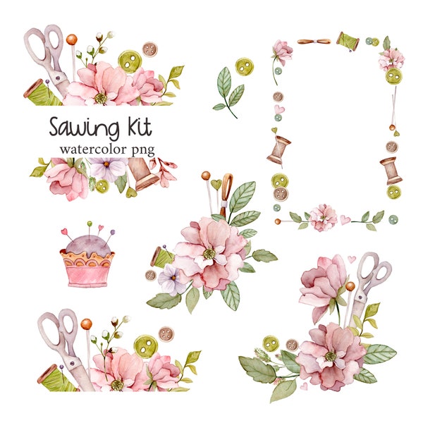 Watercolor Sewing Clipart - Etsy