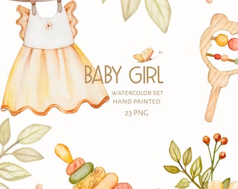 Watercolor baby girl clipart. Baby shower invitation clipart, Nursery png clipart