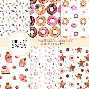 Bakery Digital Paper Pack, Watercolor Desserts, Seamless Patterns, Cupcake pattern, Pink cake paper