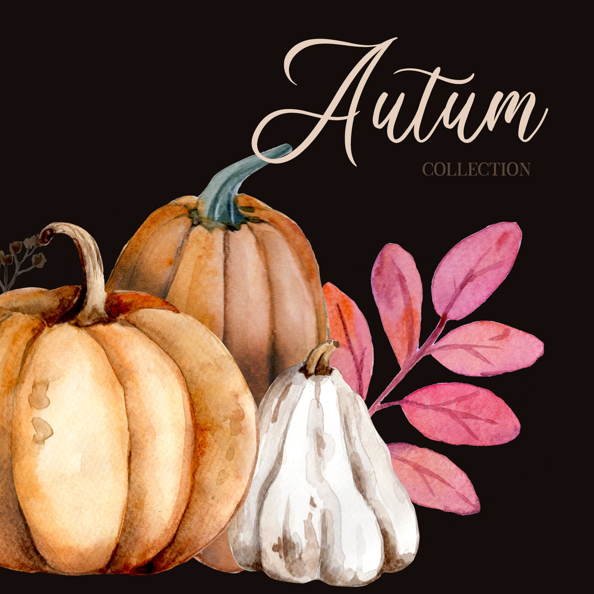 Pumpkin Watercolor Clipart. Autumn Bouquets, Fall Clipart PNG, Digital ...