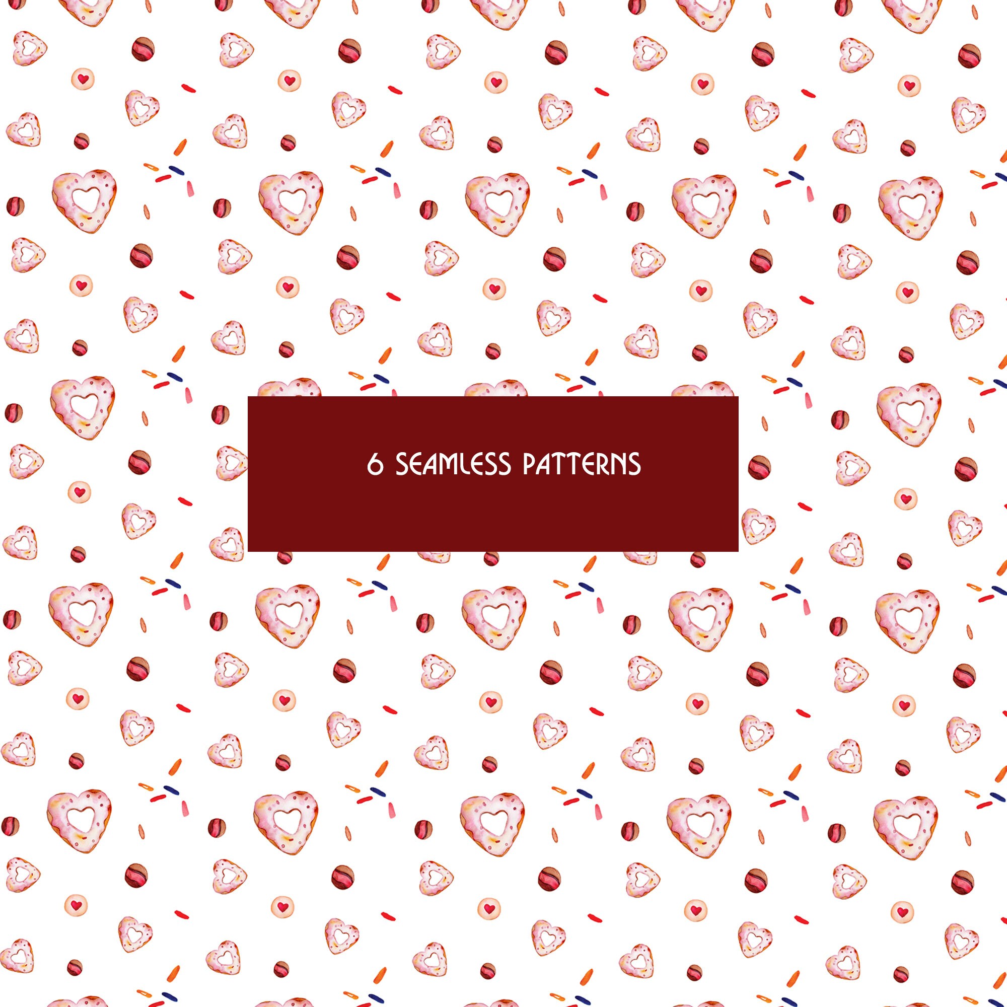 Bakery Digital Paper Pack, Watercolor Desserts, Seamless Patterns ...