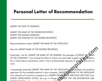 Letter of Recommendation Template Etsy Australia