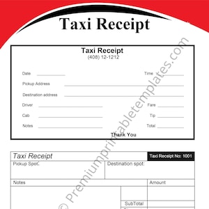 Taxi Receipt Template pack of 5 Etsy UK