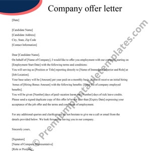 Company Offer Letter Editable PDF pack of 8 - Etsy Canada