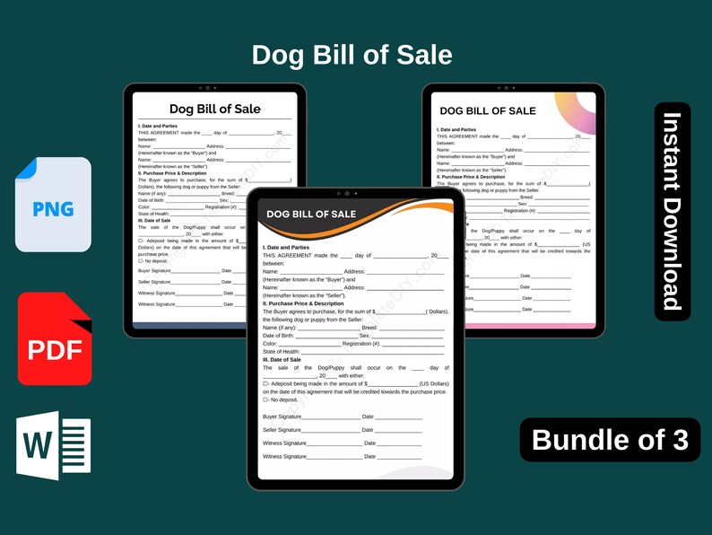 Dog Bill of Sale Blank Printable Form Template in PDF & Word - Etsy