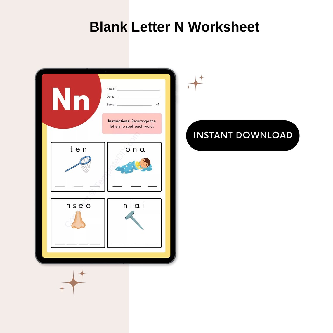 Letter N Worksheets Blank Printable Template in PDF &amp; Word - Etsy