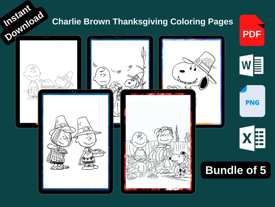 Charlie Brown Thanksgiving Coloring Pages Printable Template - Etsy