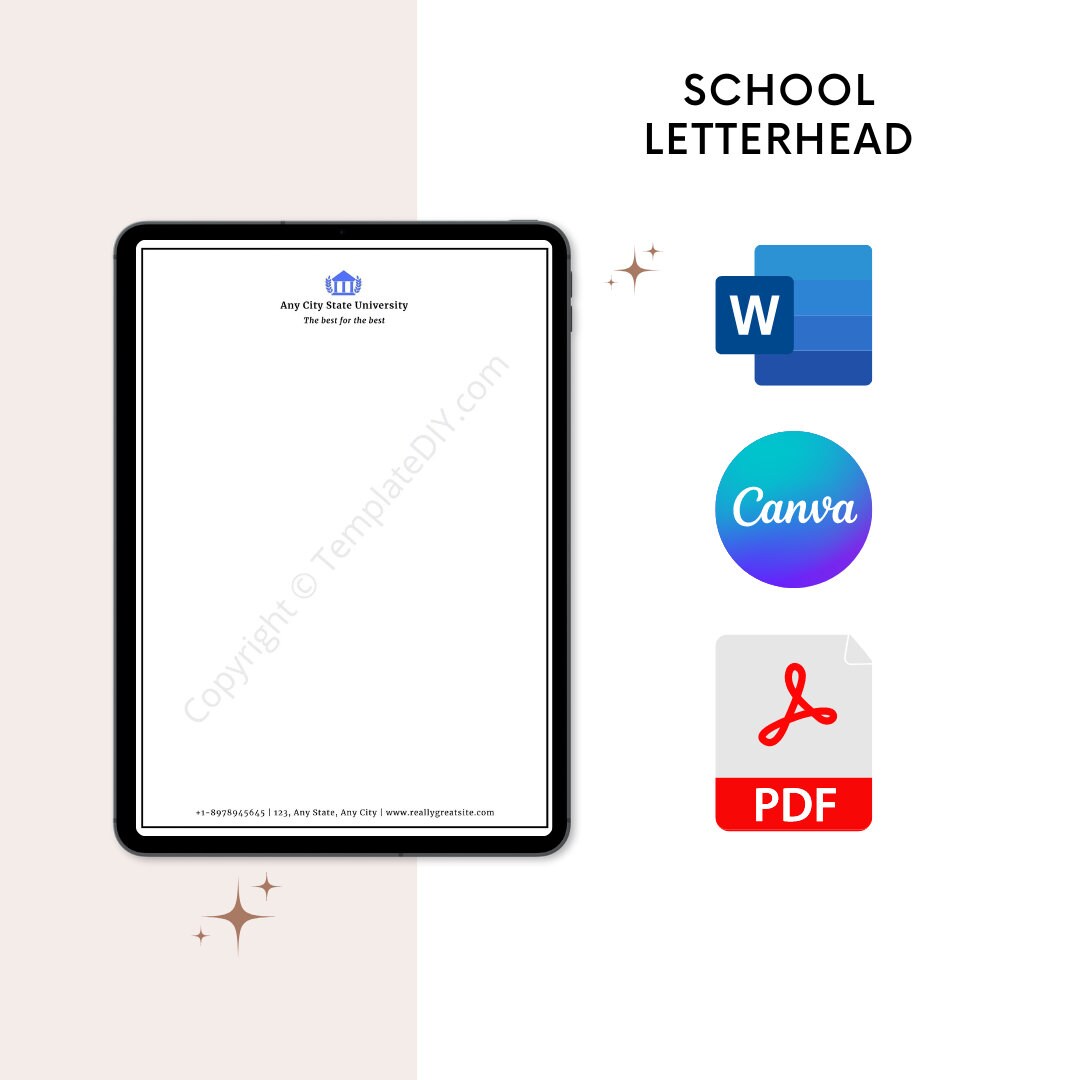 School Letterhead Template printable & Blank in Word Etsy India