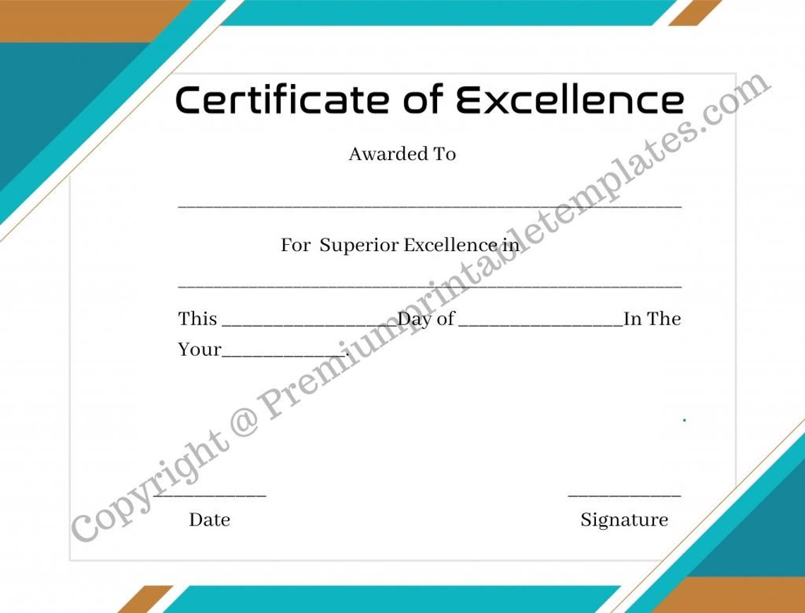 Printable Certificate of Excellence PDF & Editable pack of Etsy
