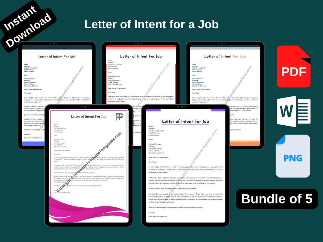 Letter of Intent for a Job Editable Template pack of 5 - Etsy Denmark