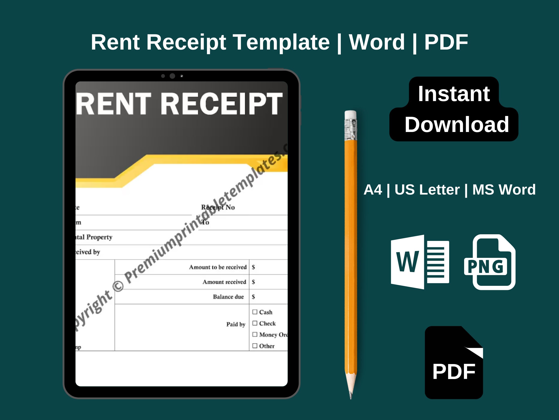 rent receipt template etsy norway
