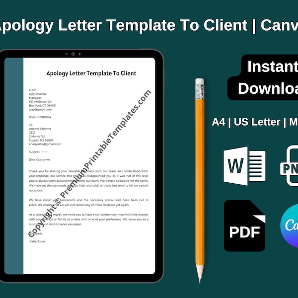 Apology Letter Template To Client | Canva Editable Template