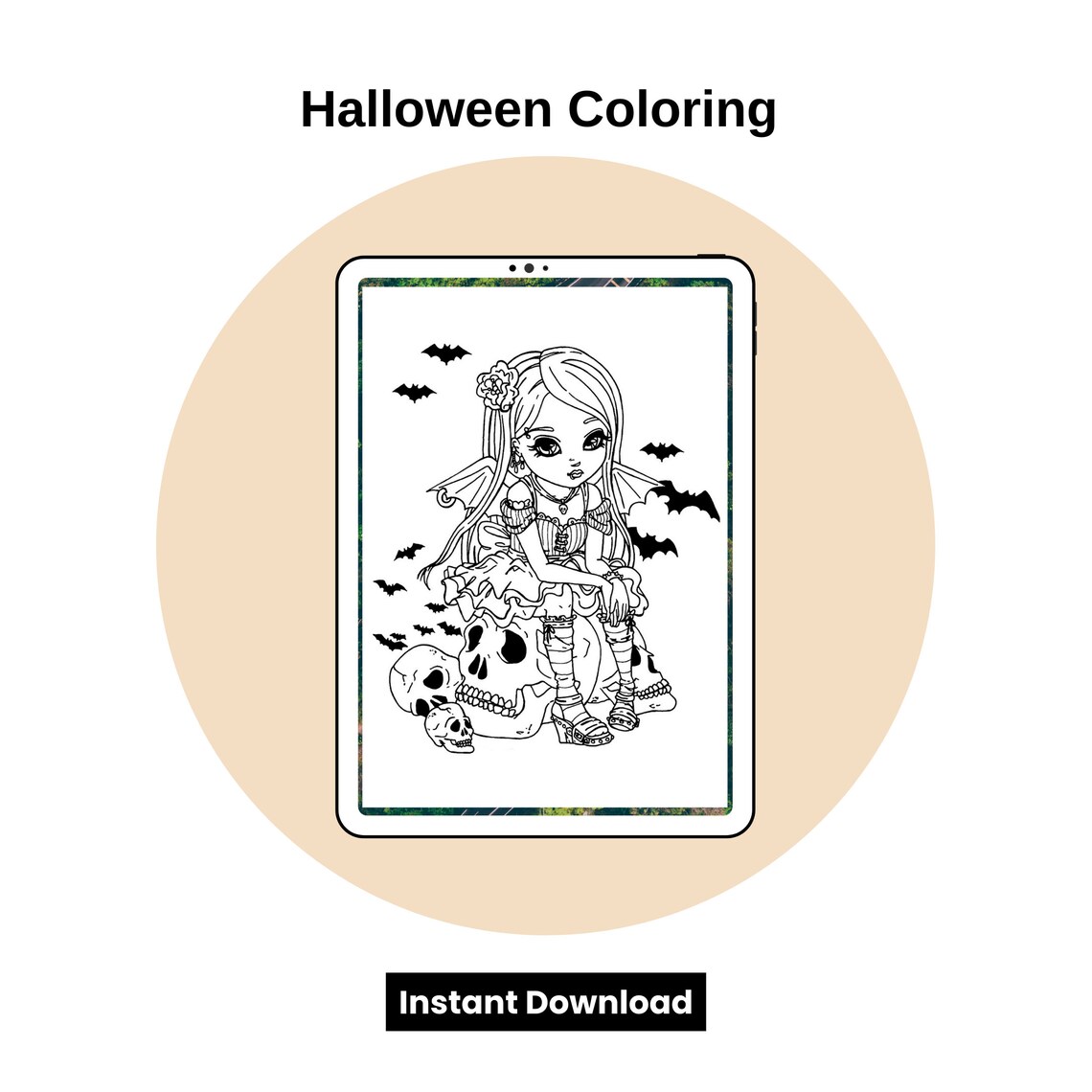 Halloween Coloring Pages for Girls Printable Template in PDF - Etsy