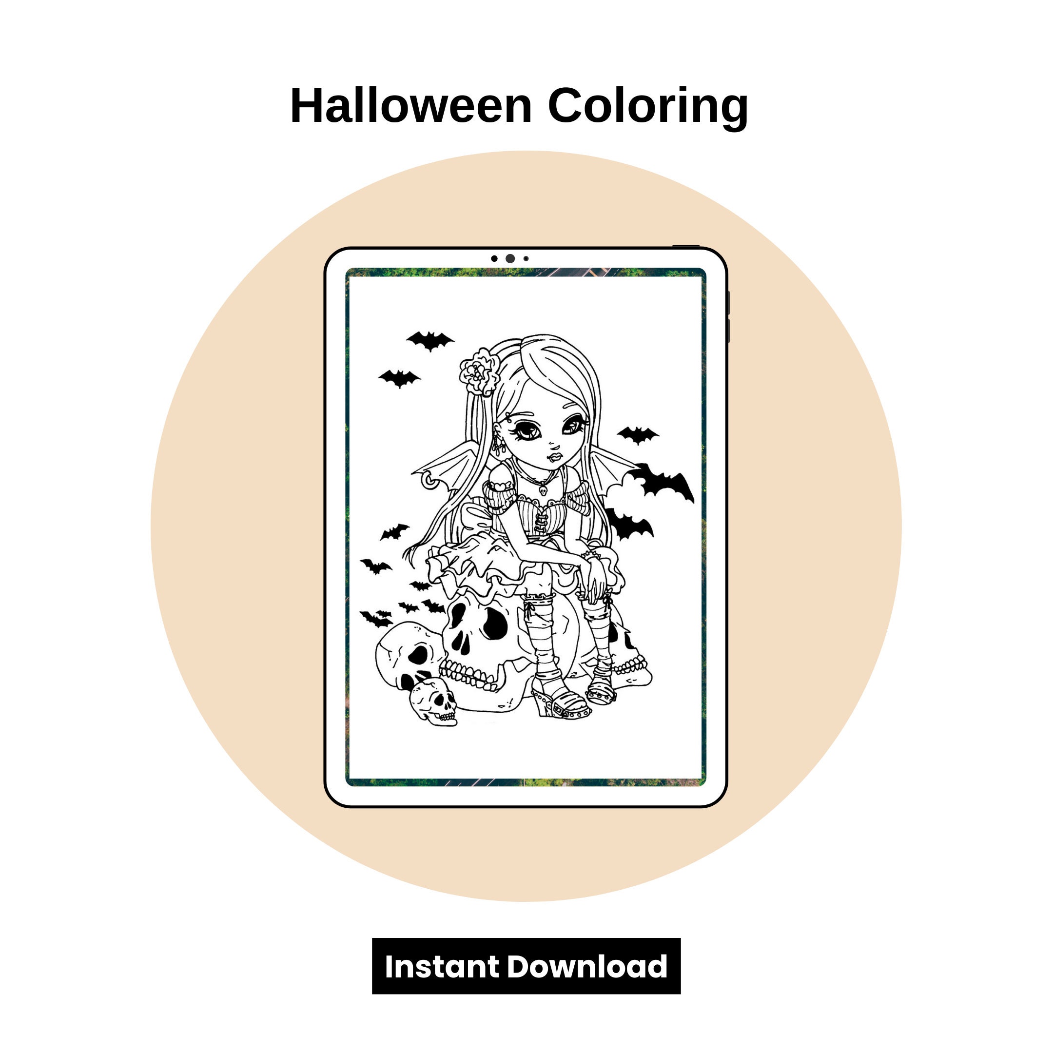 Halloween Coloring Pages for Girls Printable Template in PDF - Etsy