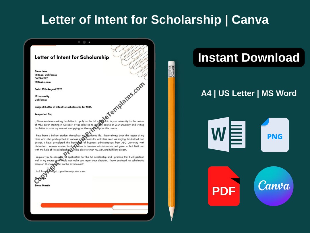 Letter of Intent for Scholarship Editable & PDF Canva - Etsy Australia