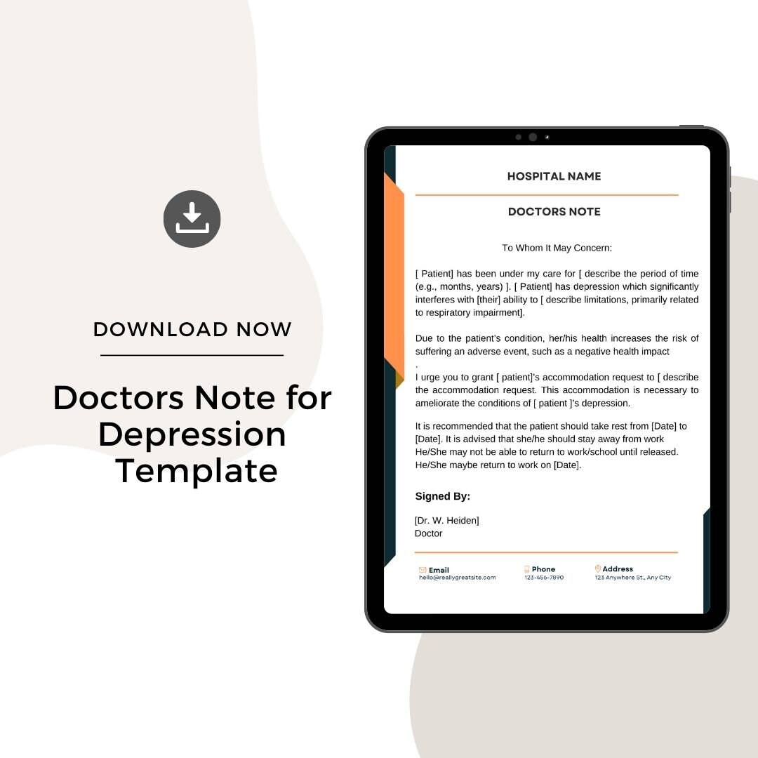 Doctors Note for Depression Template Printable in PDF Word Etsy Doctors Note for Depression Template Printable in PDF Word Etsy