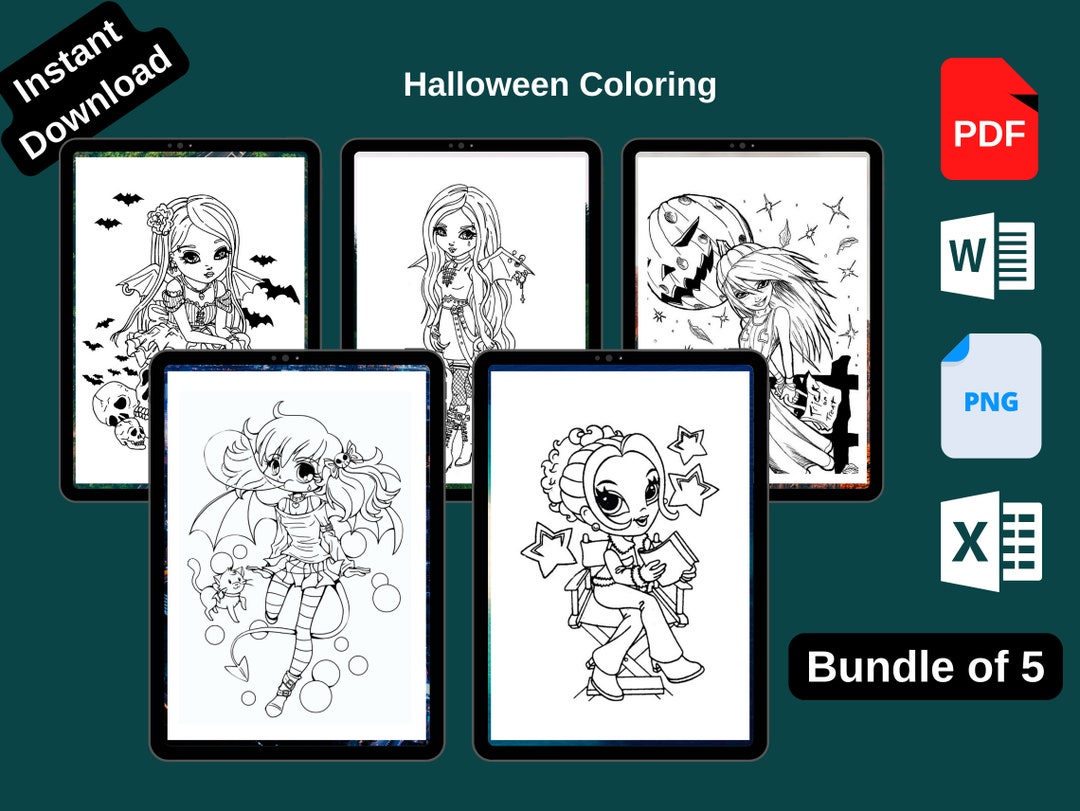 Halloween Coloring Pages for Girls Printable Template in PDF - Etsy