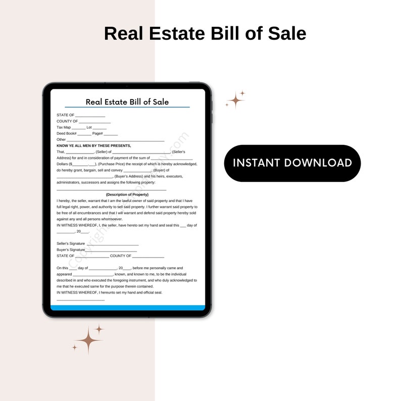 Real Estate Bill of Sale Form Template Blank Printable in PDF Etsy Real Estate Bill of Sale Form Template Blank Printable in PDF Etsy