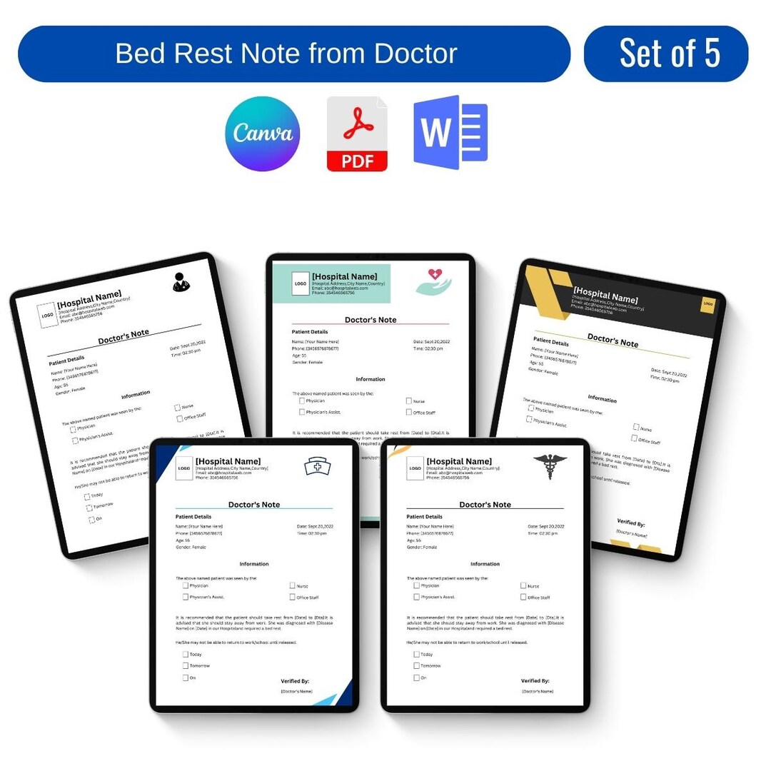 Bed Rest Note From Doctor Printable Template in Pdf & Word Etsy