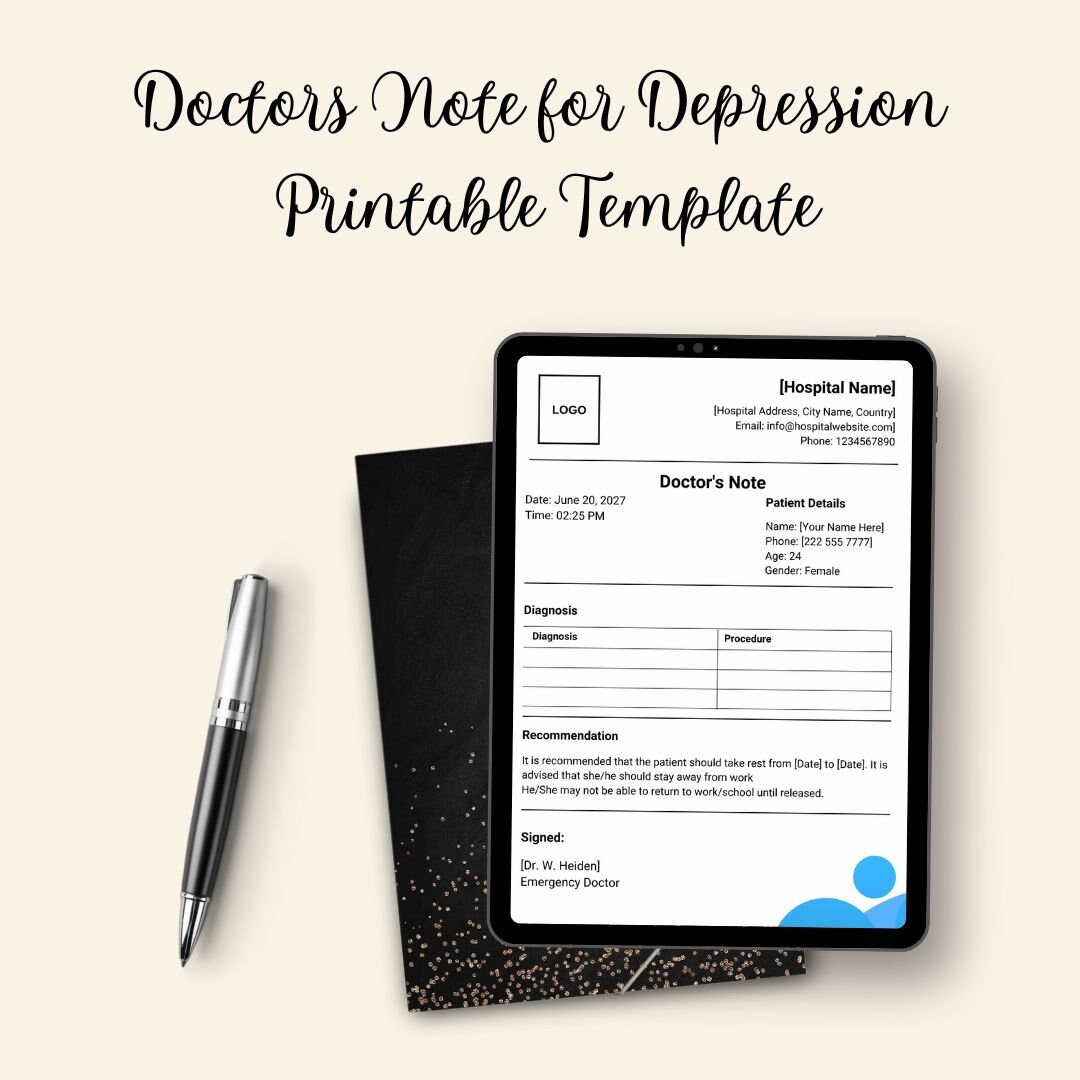 Doctors Note for Depression Template Printable in PDF Word Etsy Doctors Note for Depression Template Printable in PDF Word Etsy