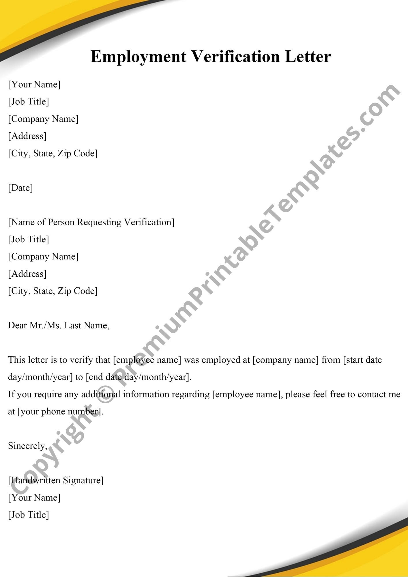 employment verification letter editable pdf pack of 5 etsy