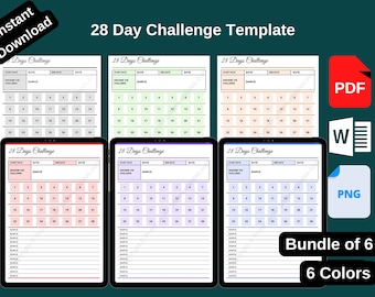 28 Day Challenge Template Printable in PDF & Word [Pack of 6]