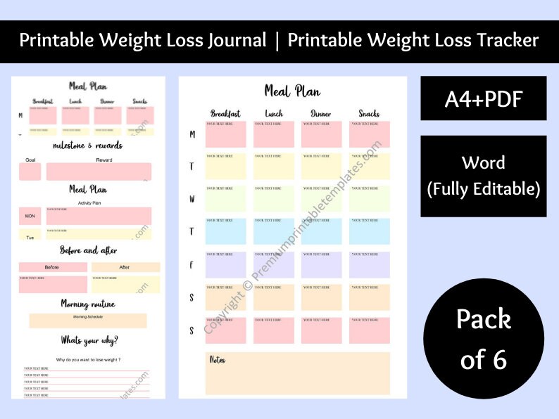 Printable Weight Loss Journal Printable Weight Loss Tracker Etsy