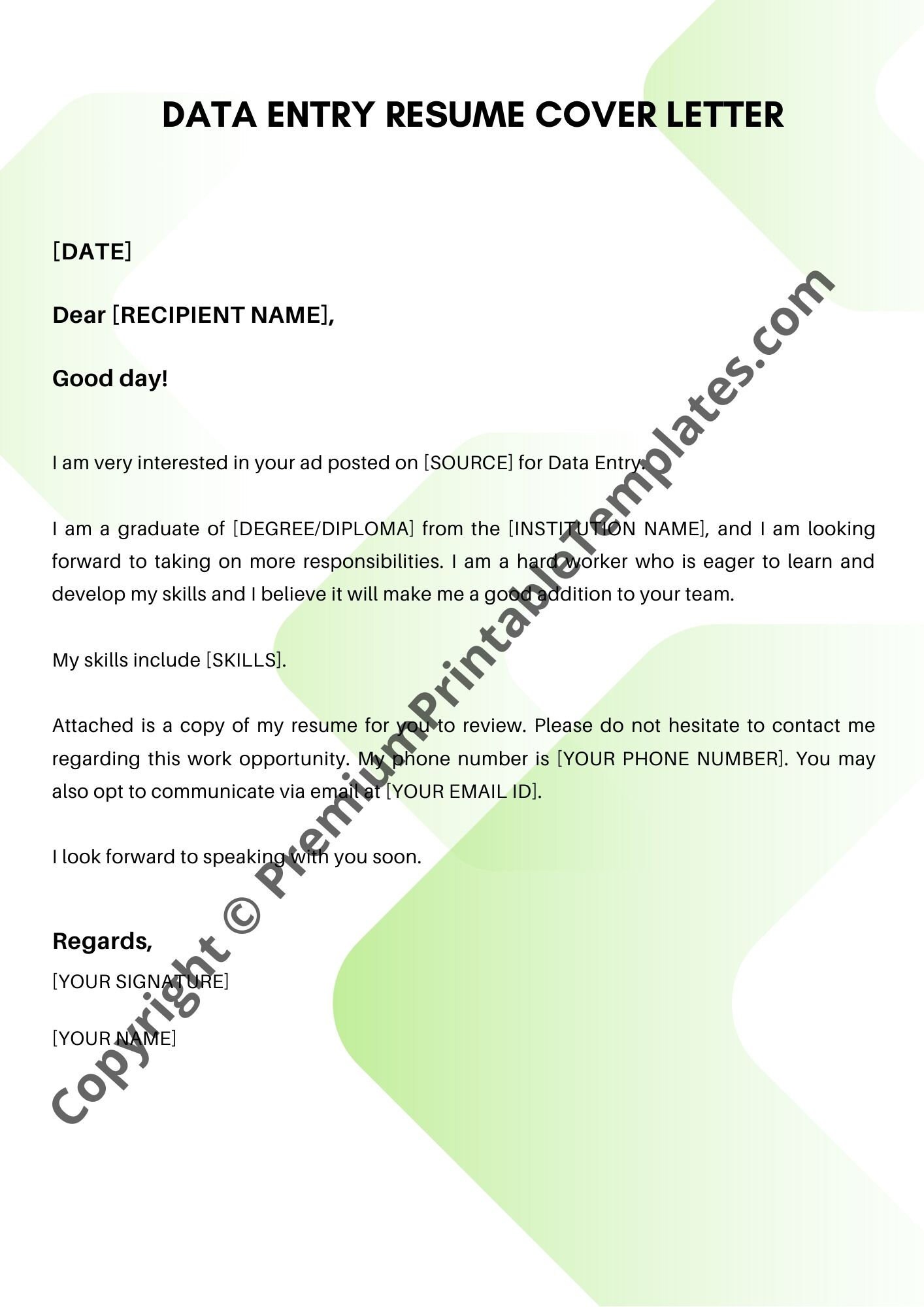 Simple Cover Letter Data Entry Resume Cover Letter Pack of Etsy 日本
