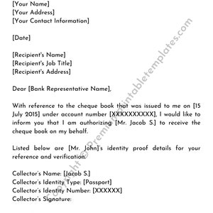 Printable Authorization Letter to Collect Cheque Bookpack of 5 - Etsy