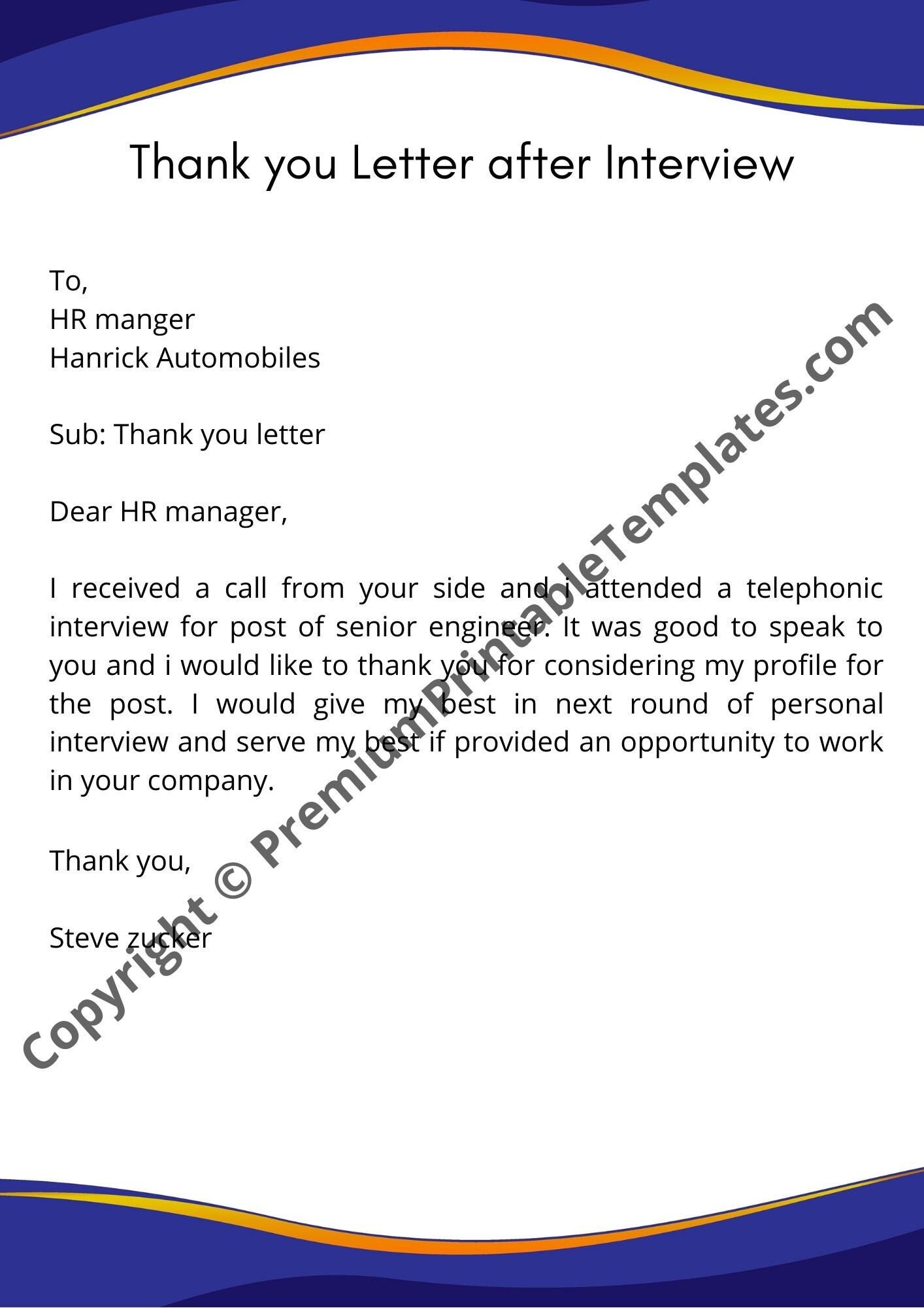 Thank You Letter After Interview Editable Canva Etsy