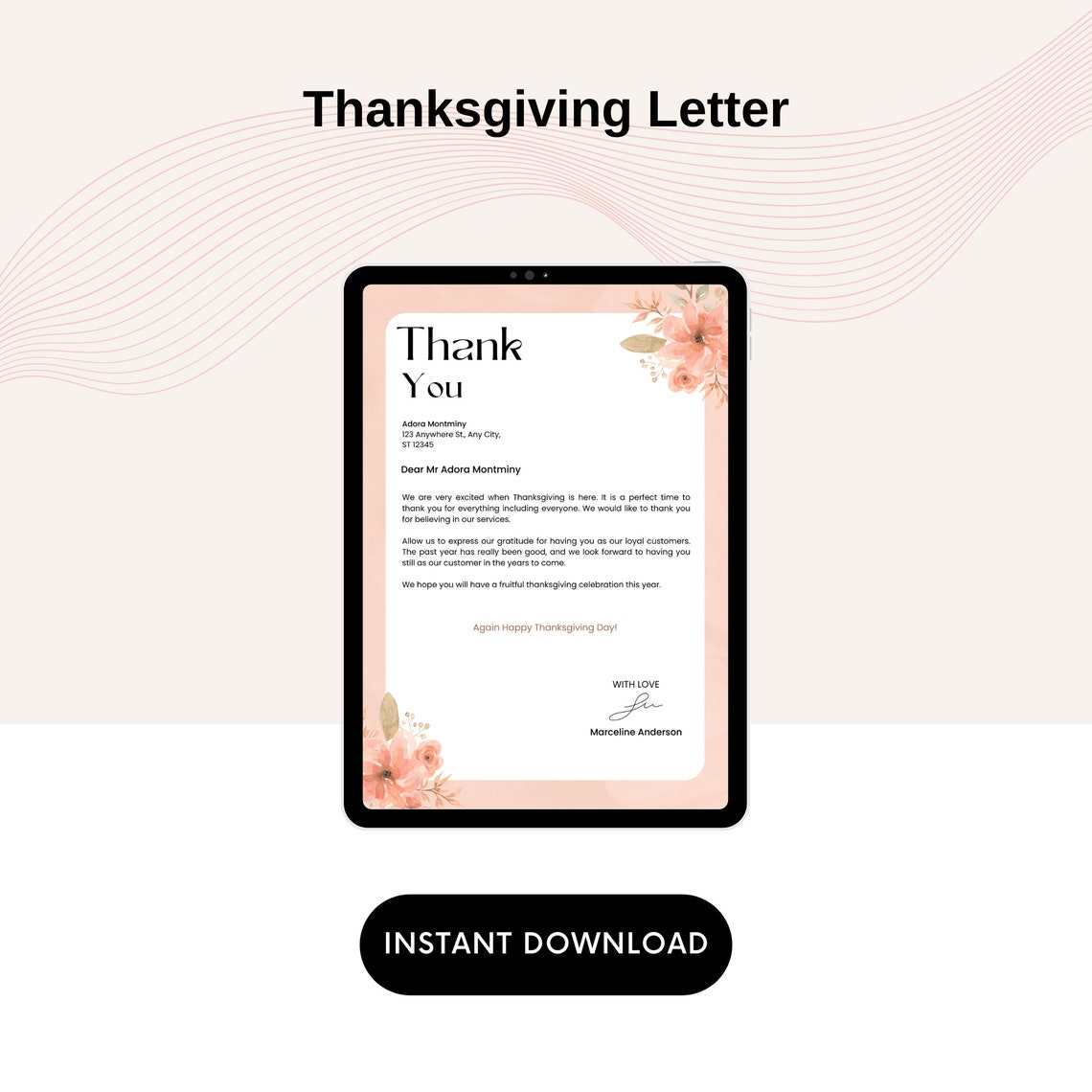 Thanksgiving Letter Template Printable in Pdf Word Etsy Thanksgiving Letter Template Printable in Pdf Word Etsy