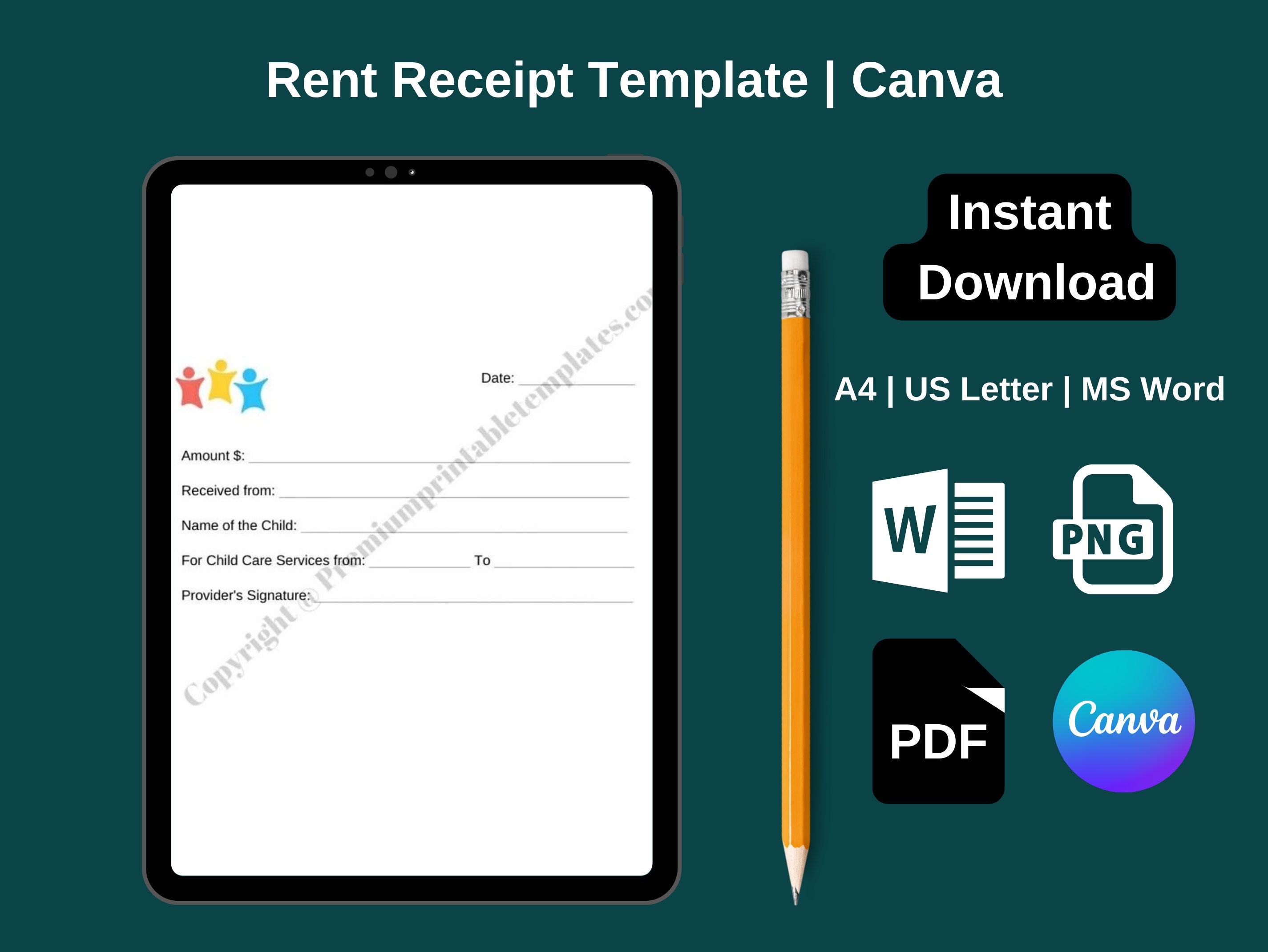 Rent Receipt Templateeditable & PDF Canva Template Etsy Ireland