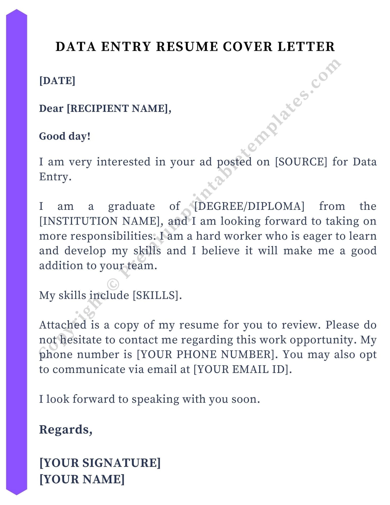 cover letter application for data entry