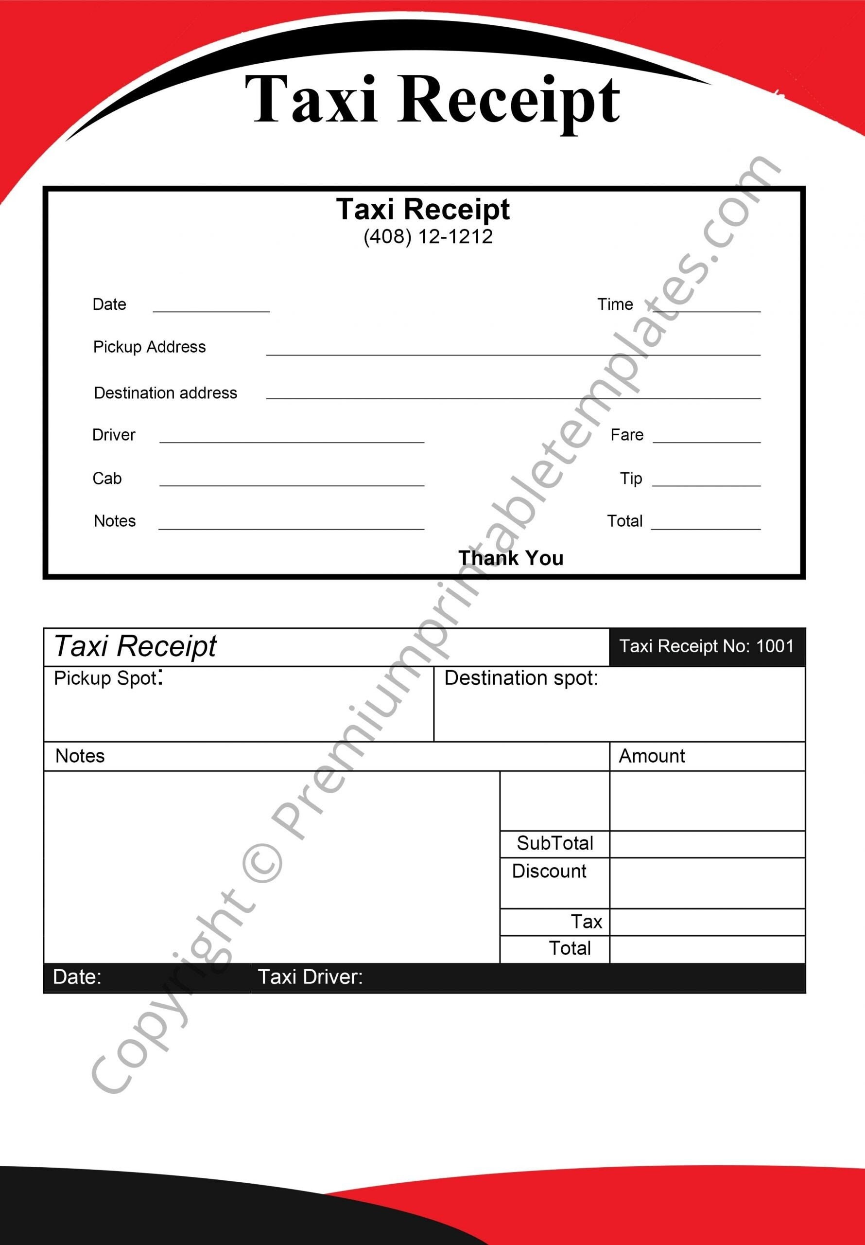Taxi Receipt Template Pack Of 5 Etsy