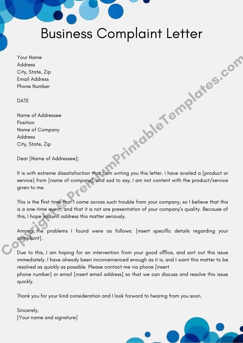 Business Complaint Letter pack of 5 Etsy
