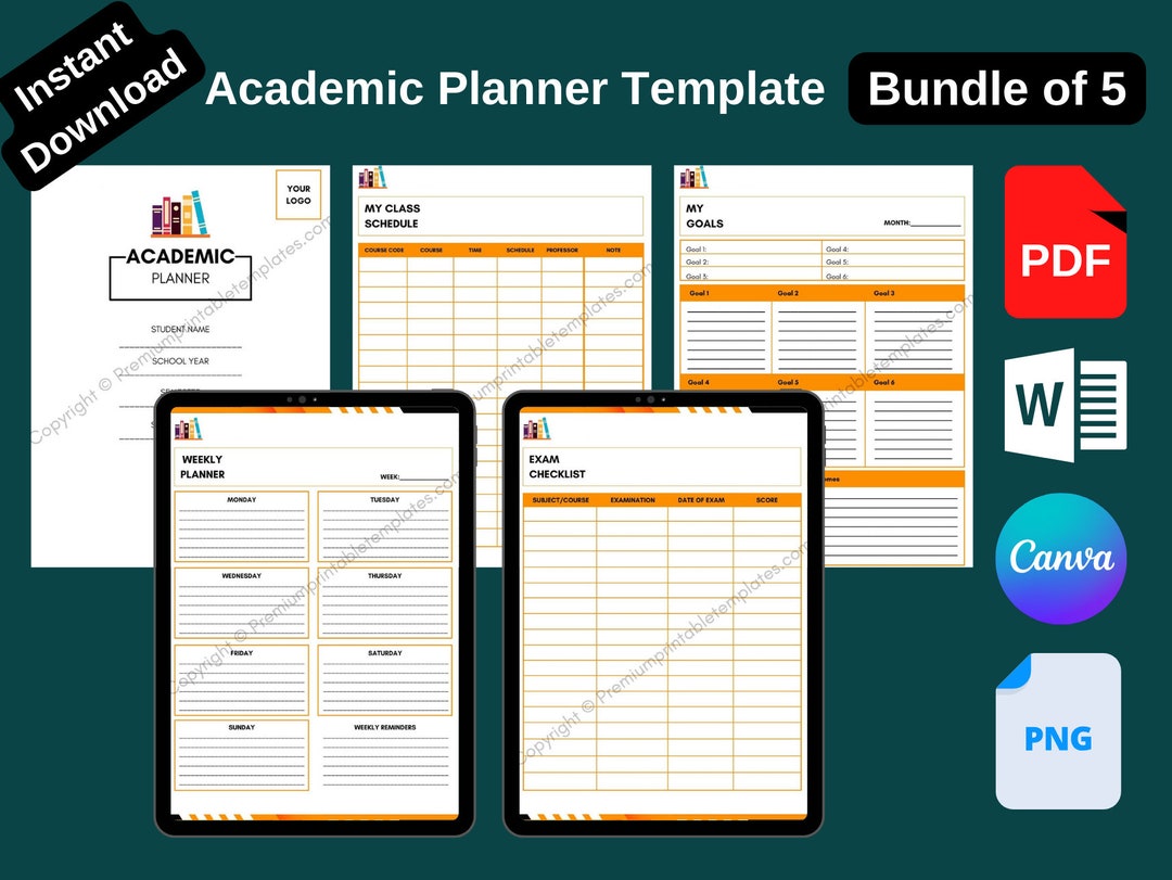 Printable Academic Planner Template in PDF and Word 5 Pagescanva - Etsy