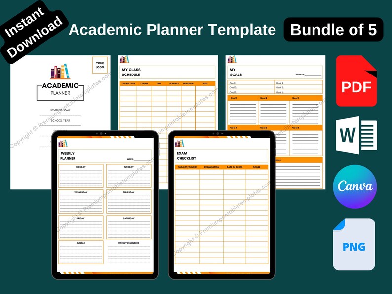 Printable Academic Planner Template in PDF and Word 5 Pagescanva - Etsy