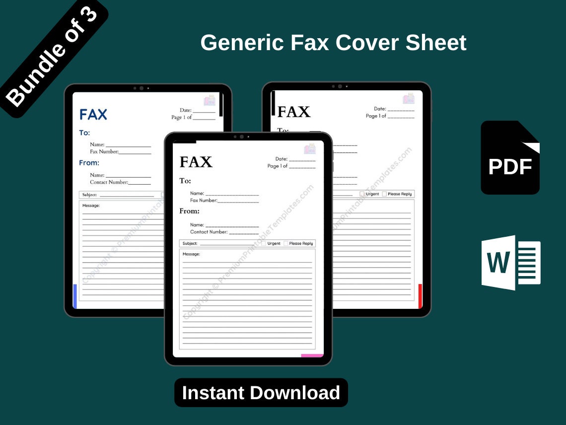 Printable Generic Fax Cover Sheet in PDF and Word pack of 3 - Etsy Denmark
