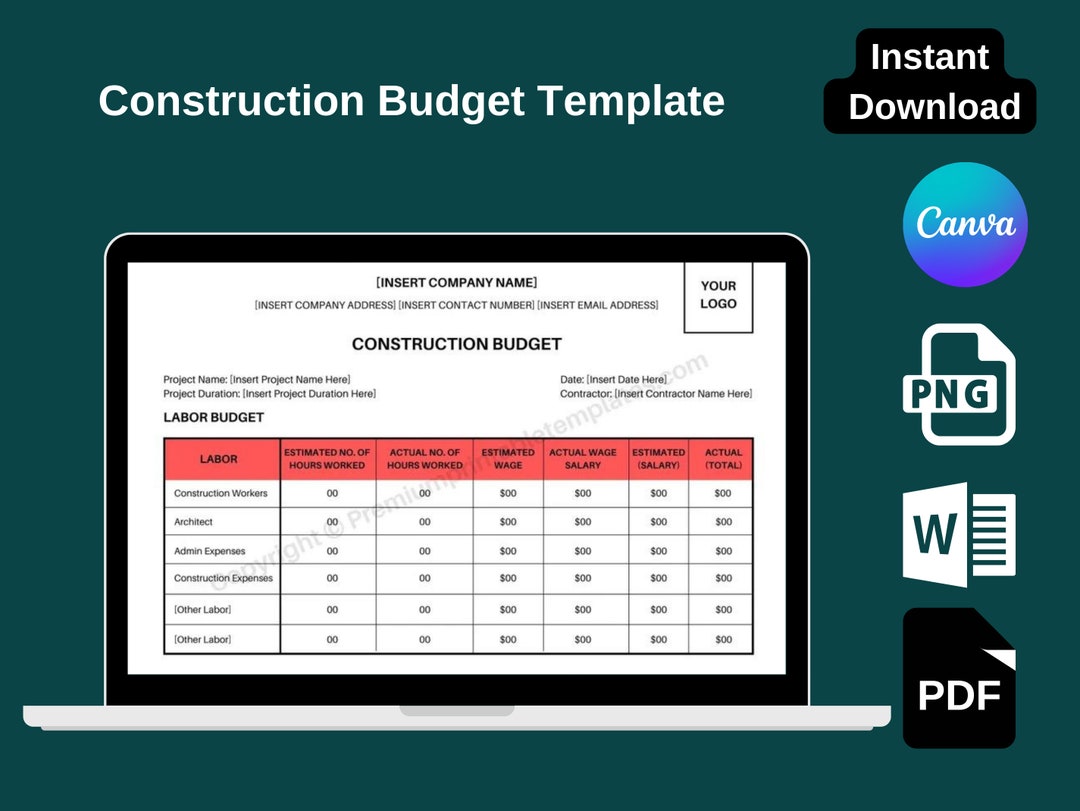 Printable Construction Budget Template in PDF and Wordcanva - Etsy