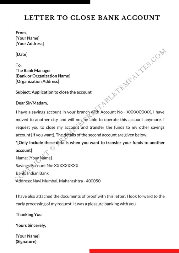 application letter for closing account