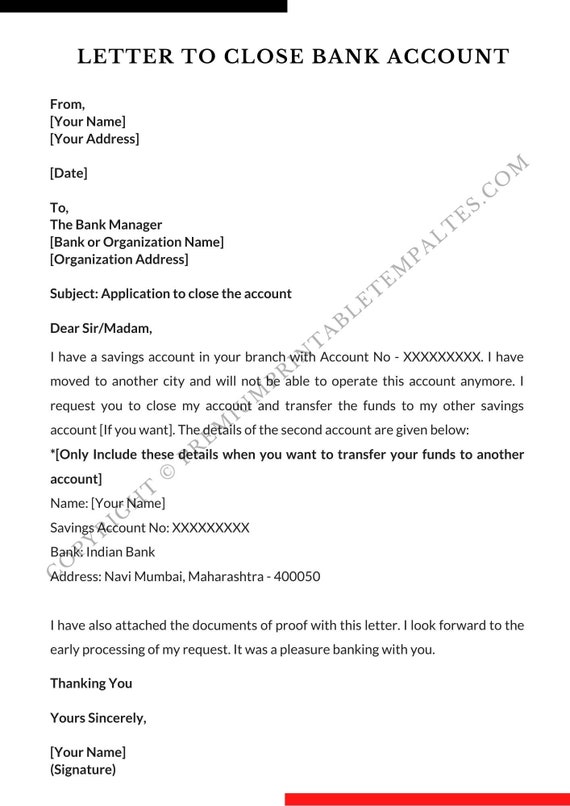 Printable Bank Account Closing Letter Pack Of Ubicaciondepersonas 