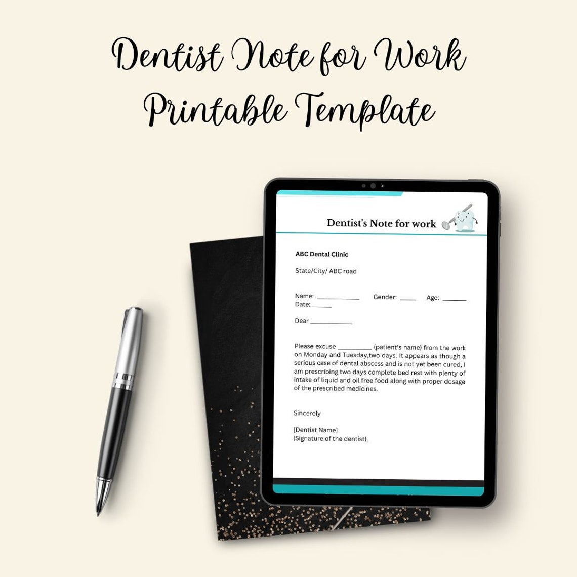 Dentist Note for Work Printable Template in Pdf & Word Etsy Dentist Note for Work Printable Template in Pdf & Word Etsy